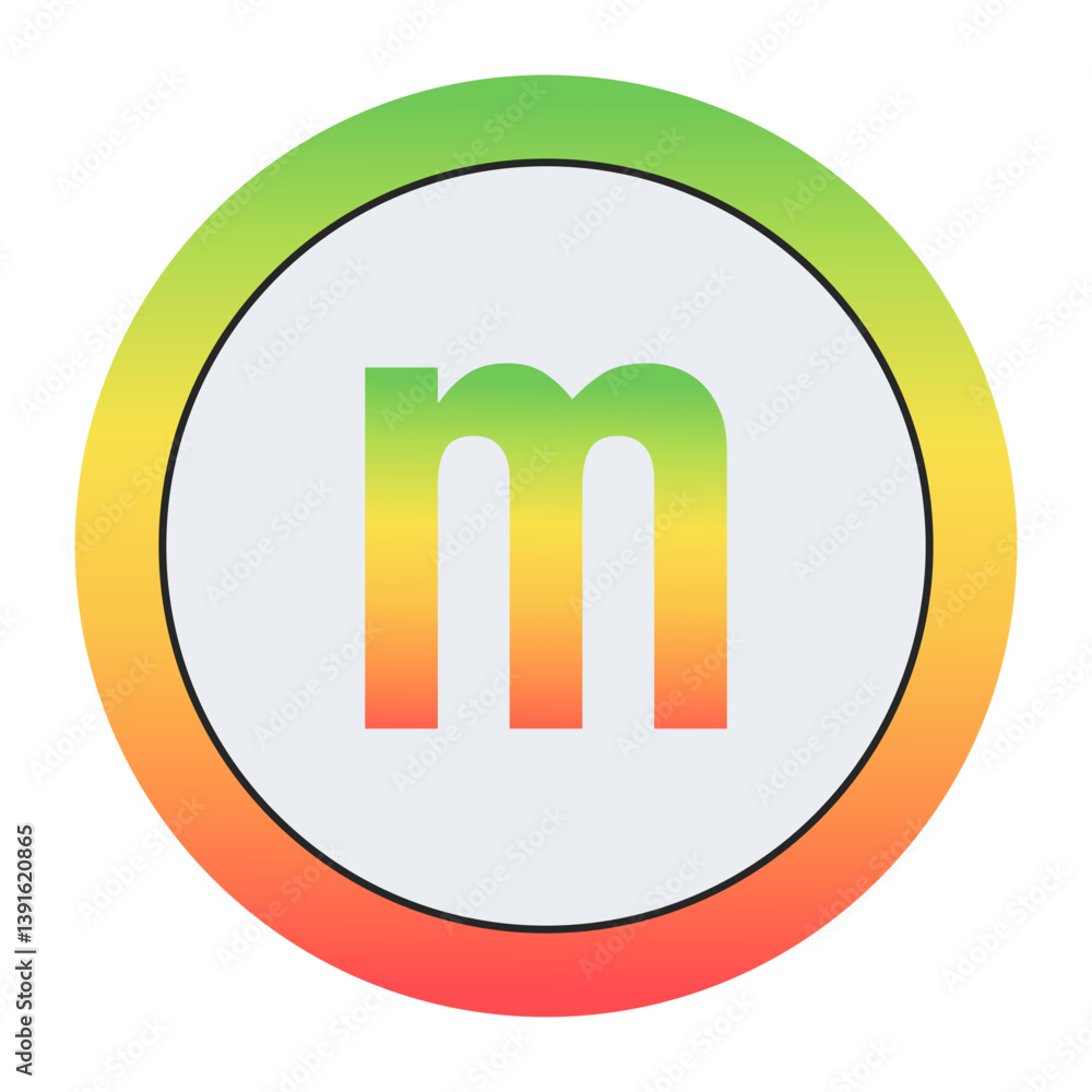 Vibrant Lowercase letter m design with green-red gradient border and light gray inner circle. Perfect for contemporary logo design or creative visual identity. Vibrant Lowercase letter m design with green-red gradient border and light gray inner circle. Perfect for contemporary logo design or creative visual identity.