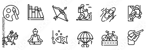 Hobby and free time icon set. Vector. editable
