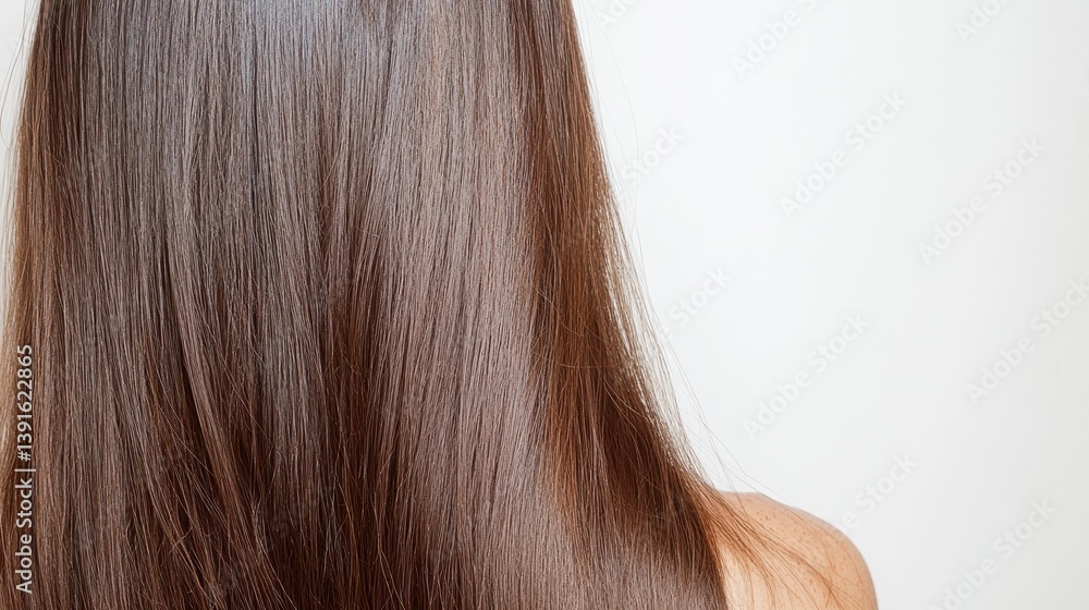 A close-up view of long, straight brown hair, showcasing its shine and smooth texture against a light background. A close-up view of long, straight brown hair, showcasing its shine and smooth texture against a light background.