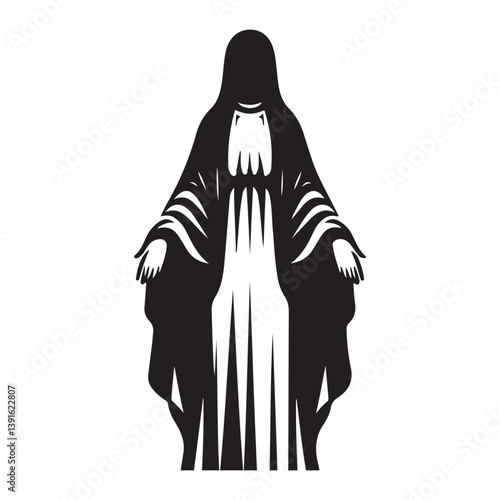 Mysterious cloaked figure silhouette vector illustration for gothic themes