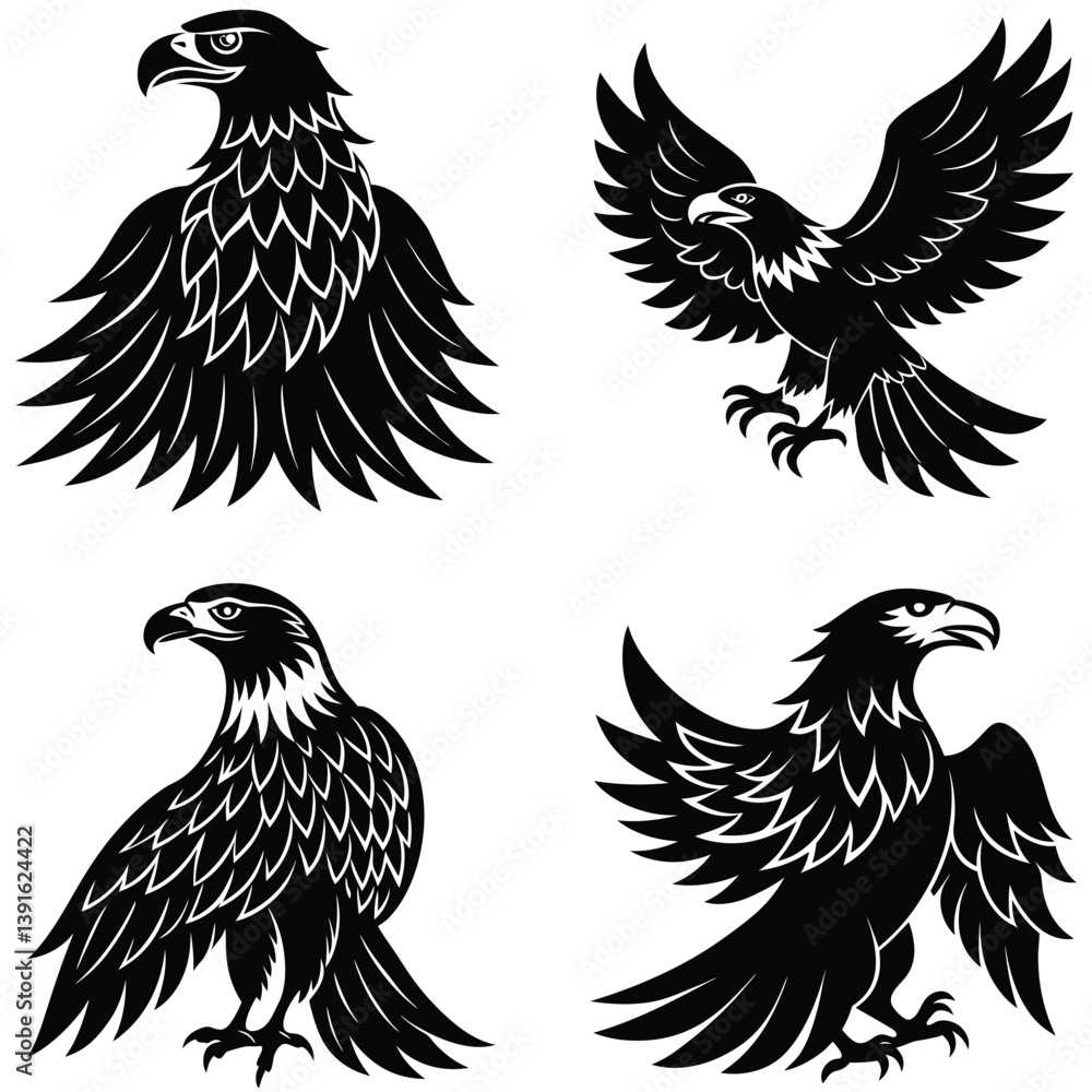 Fototapeta premium Eagle Vector Silhouetted Bundle Set Collection