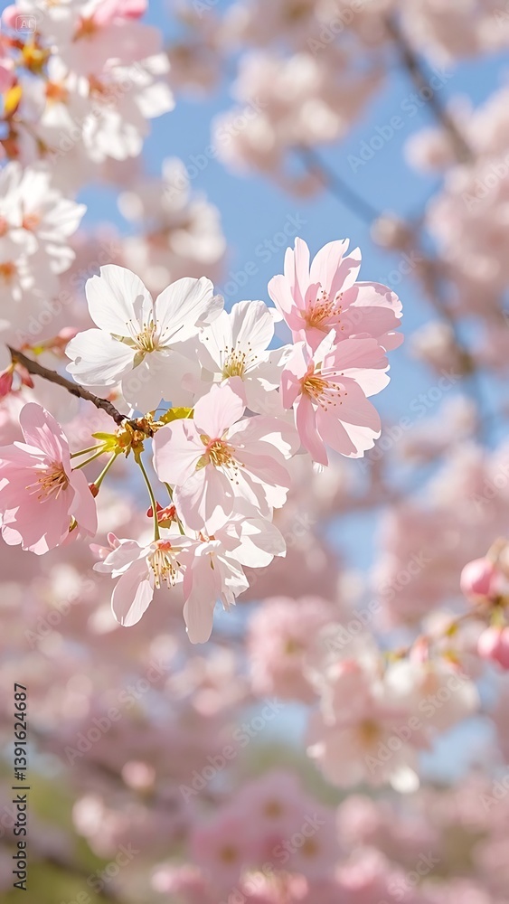 Fototapeta premium Cherry Blossom Gradient – Pink to White Floral Background with Soft Spring Mood