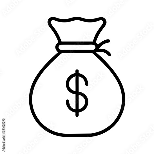 Money bag icon vector illustration financial wealth and investment concept outline style for web and graphic design