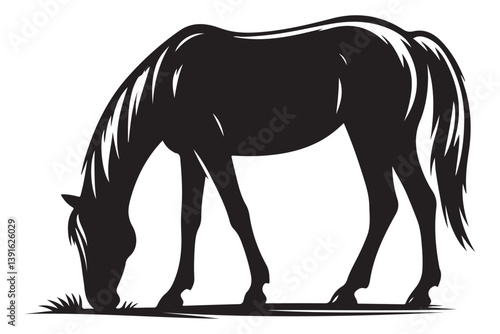 Silhouette of Horse Grazing Vector Illustration for Farm and Nature Designs
