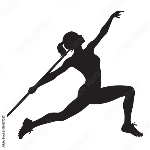 Female Athlete Silhouette Throwing Javelin in Dynamic Action Illustration