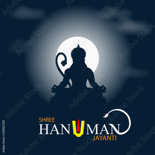 Foto Shree Hanuman Jayanti Silhouette Against Full Moon