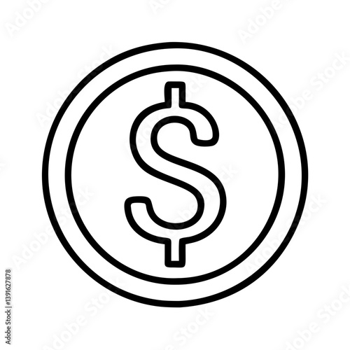 Dollar coin icon vector illustration, symbol of money, currency, finance and investment, outline design