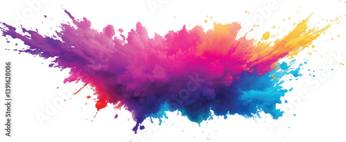 Abstract Watercolor Brush Strokes, Stains, and Colorful Splashes Forming a Stunning, Explosive Visual Experience, Combining Artistic Expression with a Clean, White Canvas Backdrop.
