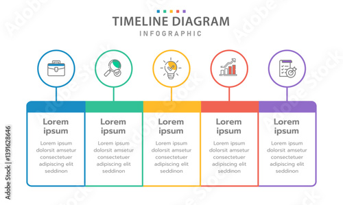 Infographic 5 Steps Modern Timeline diagram with rectangles and topics, presentation vector infographic timeline design layout.