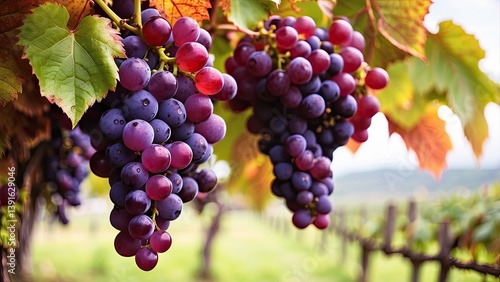 Wallpaper Mural purple and red grapes hanging from a leafy grapevine. Torontodigital.ca