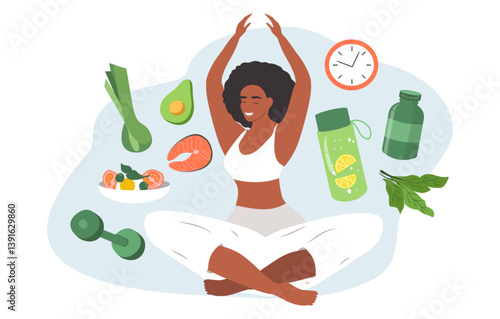 vector illustration in flat style on the theme of balance, healthy food