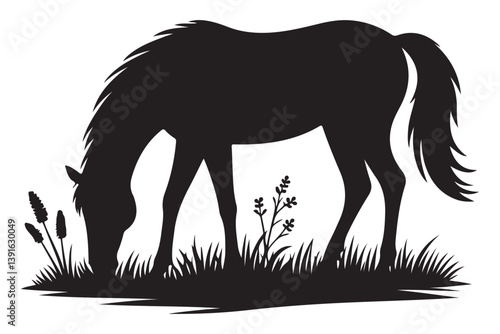 Grazing Horse Silhouette Illustration Vector Image Pasture Design