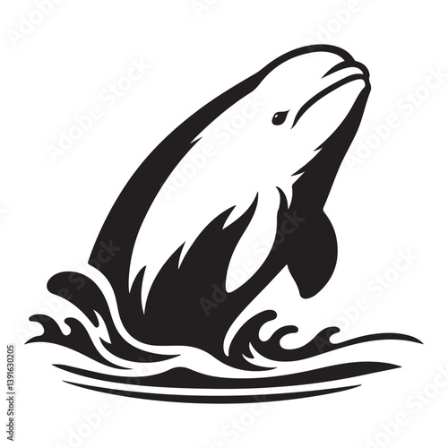Beluga whale jumping out of the water simple illustration