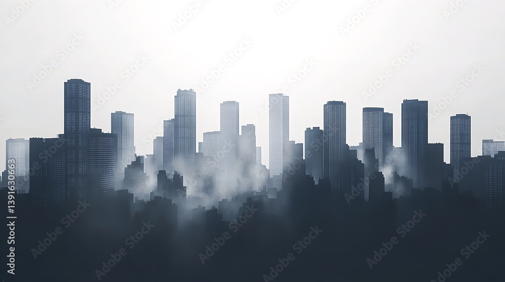 Mysterious city skyline shrouded in fog a tranquil urban scene at dawn with soft light and muted Mysterious city skyline shrouded in fog a tranquil urban scene at dawn with soft light and muted