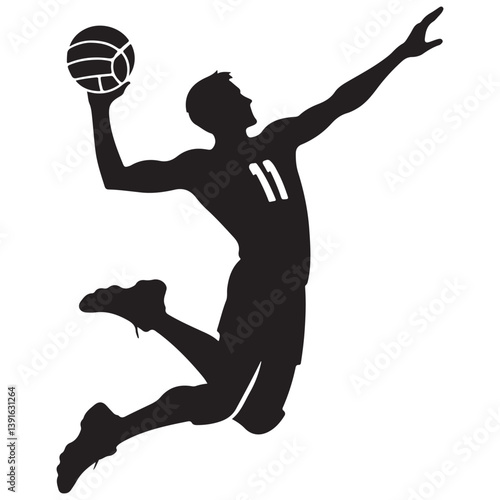 Volleyball player jumping and spiking silhouette vector image action sport