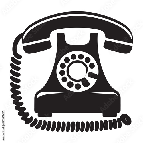 Vintage rotary telephone silhouette vector retro communication technology