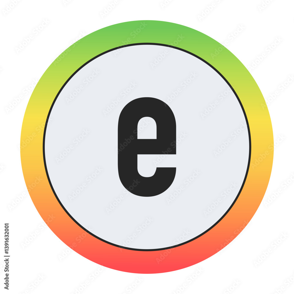 Minimal black Lowercase letter e on soft gray circle framed by warm gradient ring. Simple, modern, and perfect for digital design, labels, or app icons. Minimal black Lowercase letter e on soft gray circle framed by warm gradient ring. Simple, modern, and perfect for digital design, labels, or app icons.