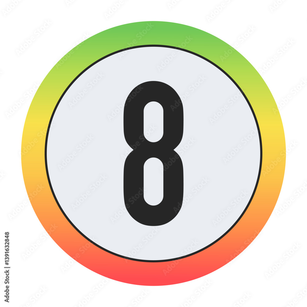 Minimal black Number 8 on soft gray circle framed by warm gradient ring. Simple, modern, and perfect for digital design, labels, or app icons. Minimal black Number 8 on soft gray circle framed by warm gradient ring. Simple, modern, and perfect for digital design, labels, or app icons.