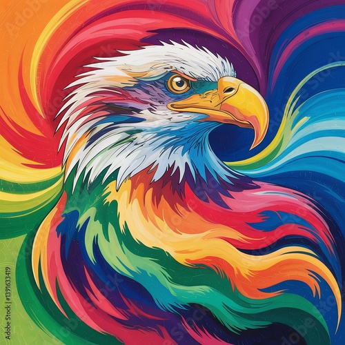 A vibrant and colorful digital painting of a majestic bald eagle in an abstract style, featuring bold strokes, bright hues, and a dynamic artistic composition perfect for modern art lovers. 