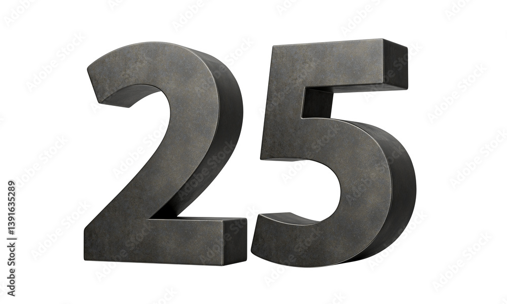 Number Twenty five 25 Digit Made Of Gray Smooth Cast Iron 3d Illustration Number Twenty five 25 Digit Made Of Gray Smooth Cast Iron 3d Illustration