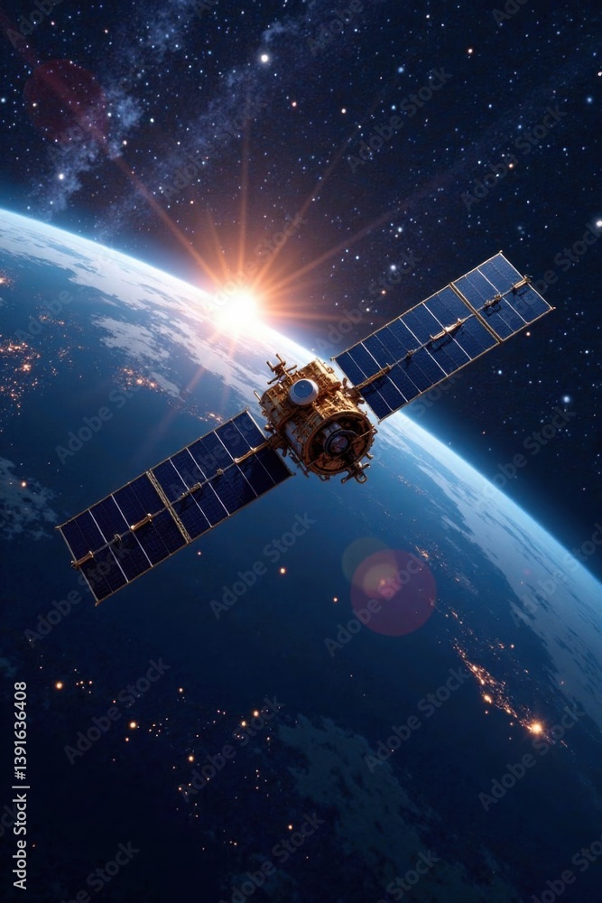 Global communication satellites orbiting the Earth in a stunning celestial display, astronomy, orbit