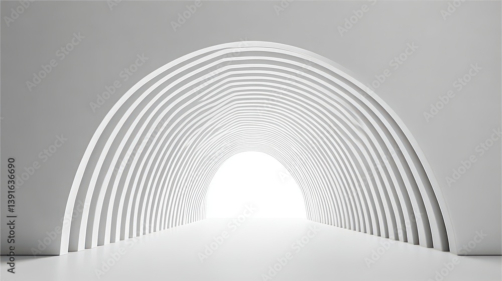Naklejka premium Abstract White Tunnel Architecture with Bright Light at the End