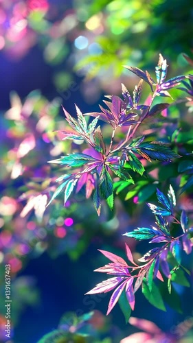 Wallpaper Mural Colorful leaves illuminated by light display in an evening garden during spring season Torontodigital.ca