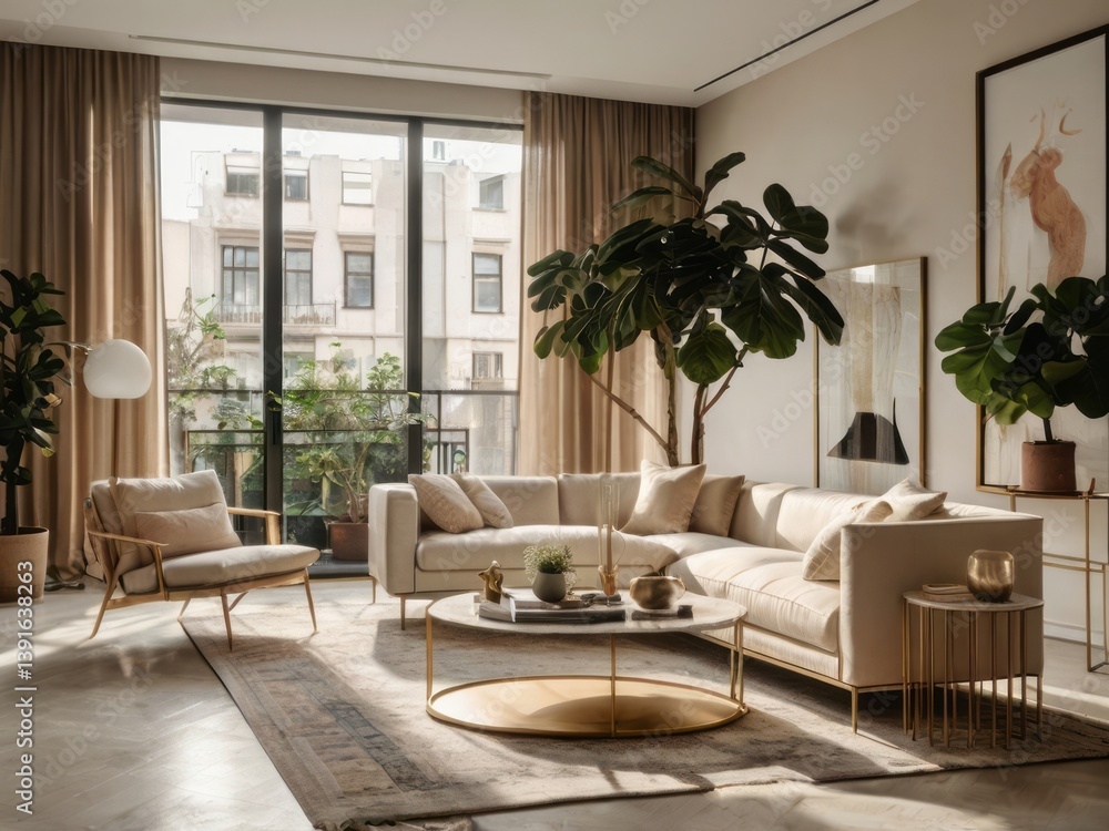 Fototapeta premium A modern elegant living room with natural light and decor