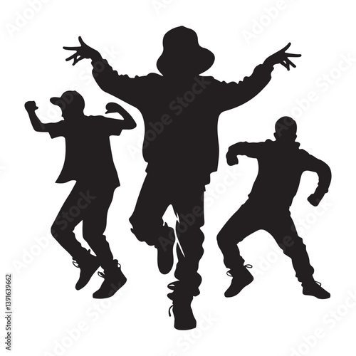Dancing people silhouette vector showcasing hip hop dance moves