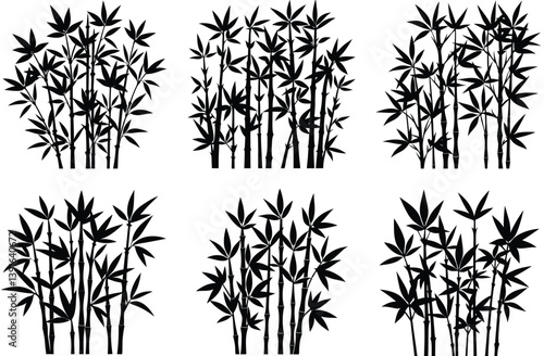 Zen Bamboo SVG Silhouette Bundle with Tropical Bamboo Stalks and Leaves – Perfect for Spa Wall Art, Cricut Projects, Asian Decor, Zen Printables, and Tattoo Designs