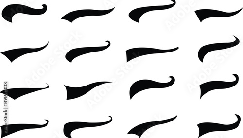 swooshes tails icon et. Retro swooshes and swoop icons. Swooshes text tail for baseball design. Sport logo typography elements. sporty plume swirl logo, isolated on transparent background.