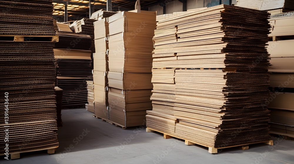 Stacks of cardboard sheets in warehouse. Stacks of cardboard sheets in warehouse.