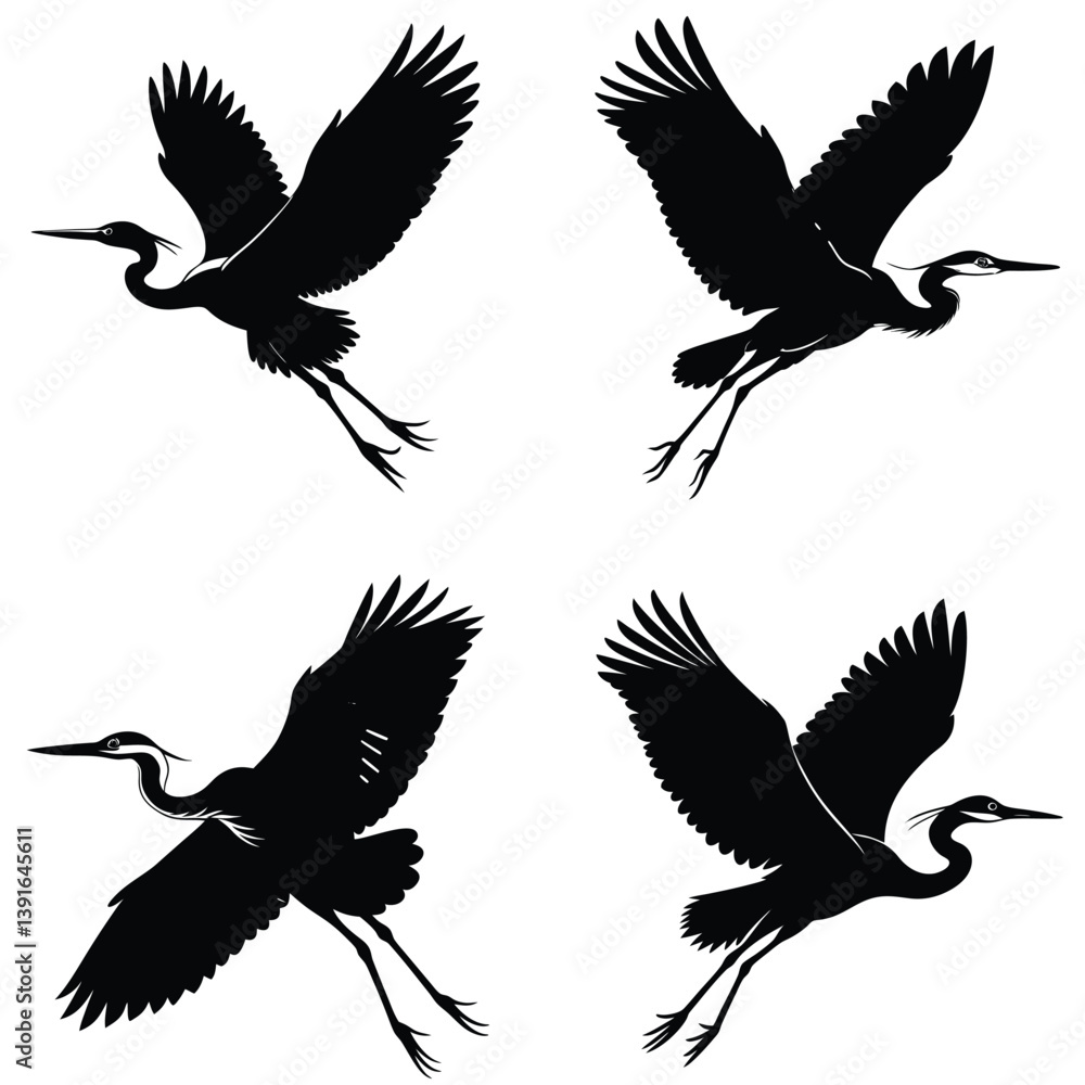 Fototapeta premium Heron Vector Silhouetted Bundle Set Collection
