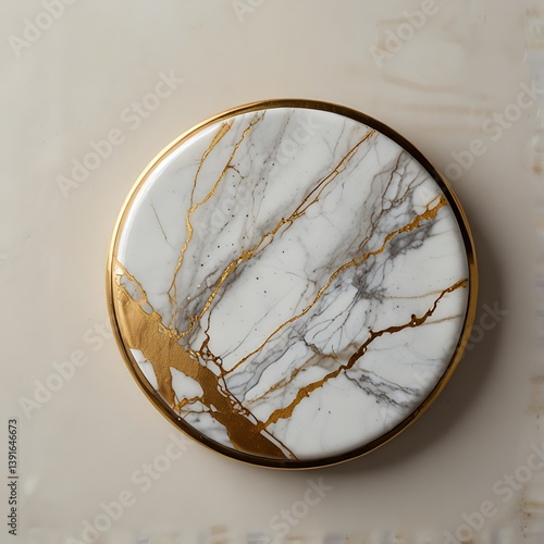 Isolated golden abstract marble circle plate 