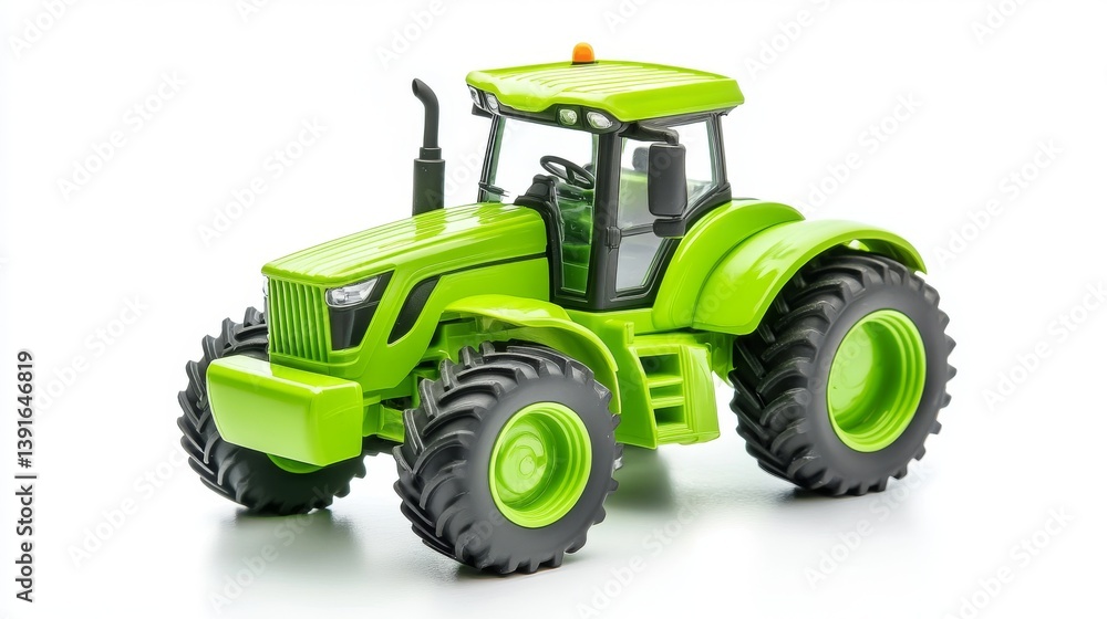 Fototapeta premium 85.Tractor. Toy for children. Green toy tractor isolated on white background. Copy space