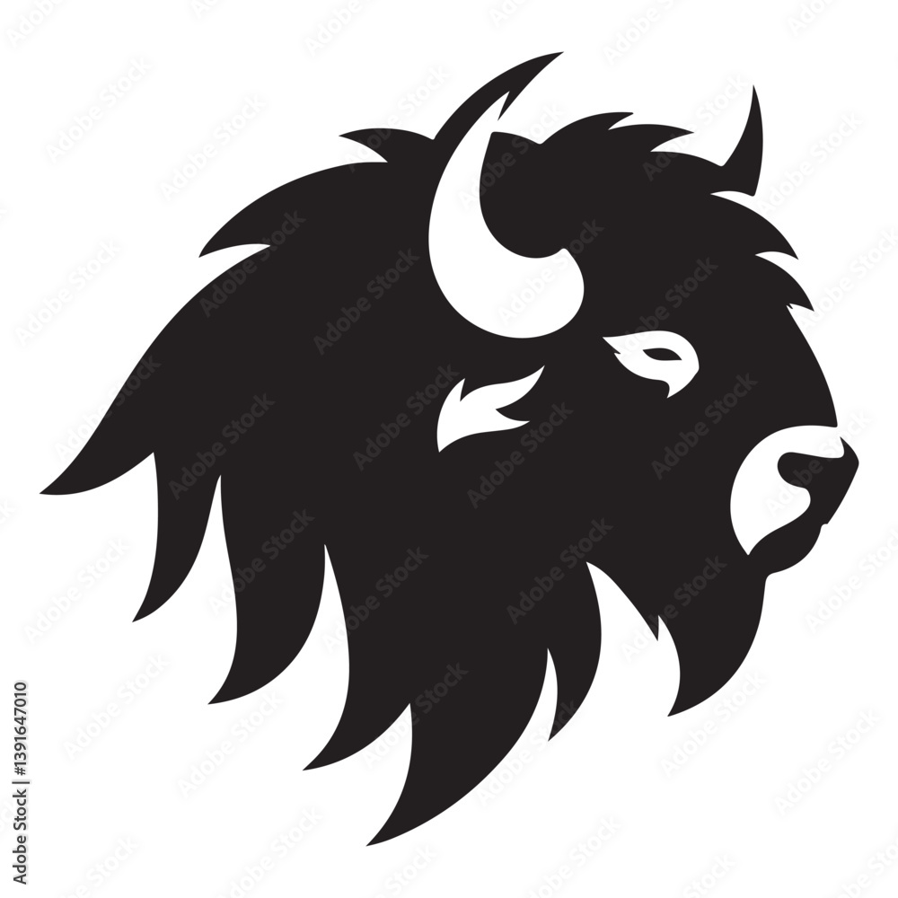 Obraz premium Majestic Bison Head Profile Vector Silhouette Design Element