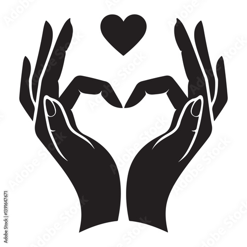 Heart Hands Silhouette Vector Illustration Symbolizing Love and Care