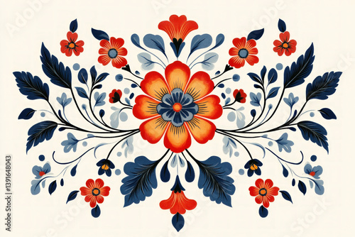 A traditional Norwegian rosemaling design, intricate and colorful, folk art style
