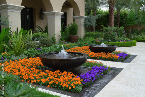 A vibrant depiction of a Middle Eastern garden, showcasing unique plant varieties and cultural elements