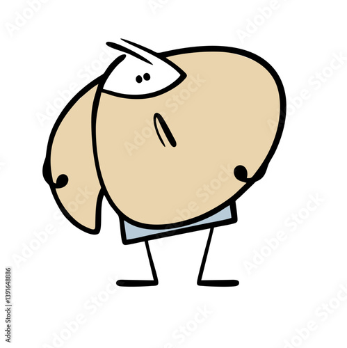 Strange man has wrapped himself in a beard and walking towards the barrier. Vector illustration of an unkempt stickman with long hair in barbershop. Cartoon people isolated on a white background.