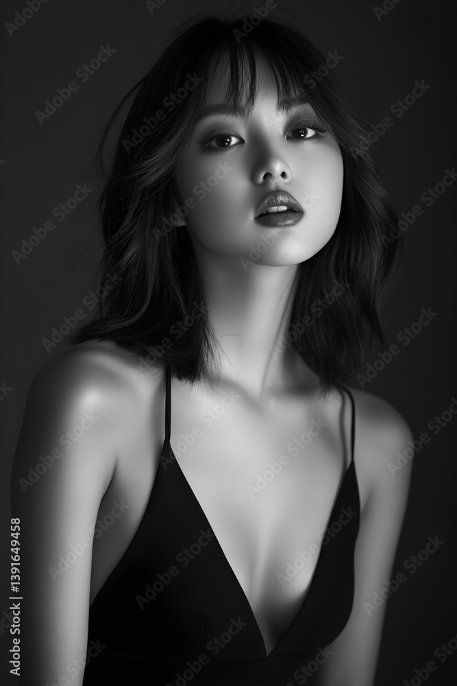 Fototapeta premium Monochrome Elegance: A Dance of Shadows and Style in High-Fashion