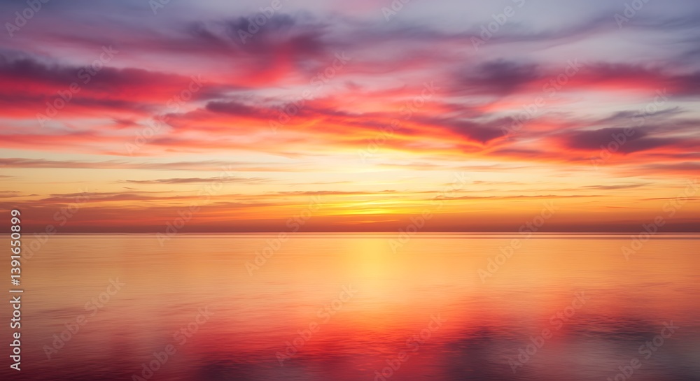 Sunset on red yellow sky back soft evening cloud over sea Sunset on red yellow sky back soft evening cloud over sea