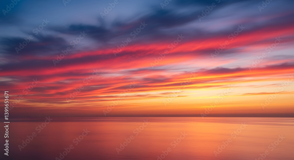 Sunset on red yellow sky back soft evening cloud over sea Sunset on red yellow sky back soft evening cloud over sea