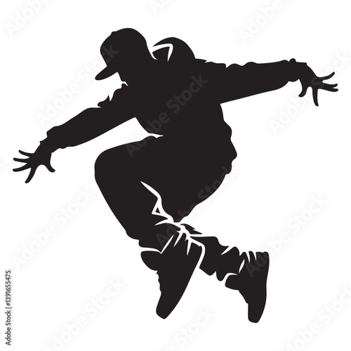 B-boy dancer silhouette performing dynamic break dance poses and moves