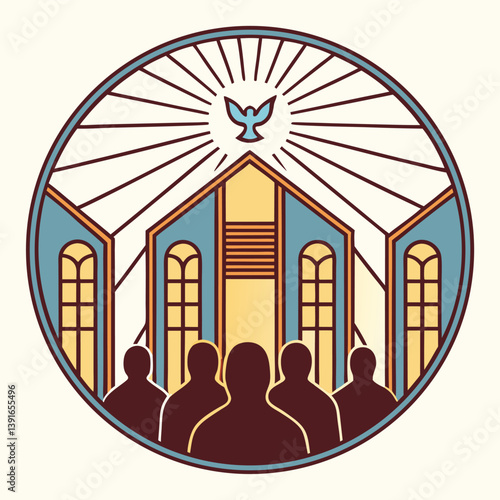 Church Community Gathering Faith, Worship, Spirit, Dove, Building, Light, Unity, People, Belief