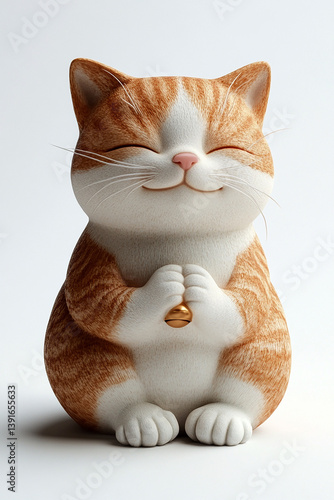3D render of a cute Japanese lucky cat on white background ai generated