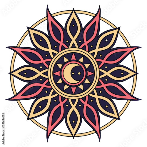 Celestial Mandala Sun, Moon, Stars, Floral, Mystic, Ornament, Divine, Cosmic, Design, Art
