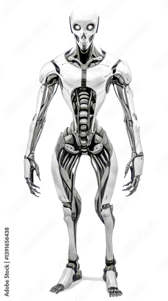 White humanoid robot standing on transparent background White humanoid robot standing on transparent background