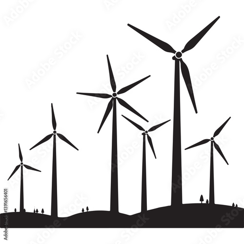 Silhouette wind turbines vector graphics for renewable energy theme