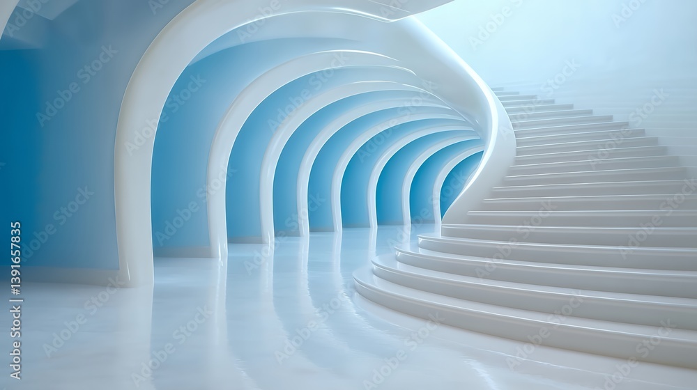 Fototapeta premium Futuristic staircase in arched hallway